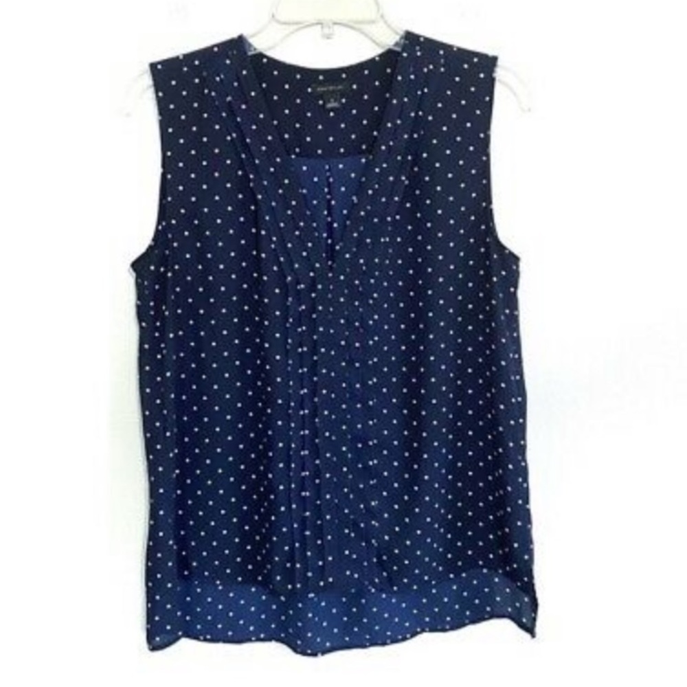 Ann Taylor Top - sleeveless - Navy & Polka Dots